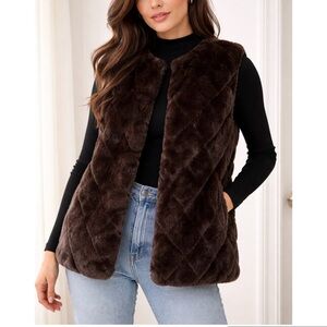Talbots brown faux fur vest